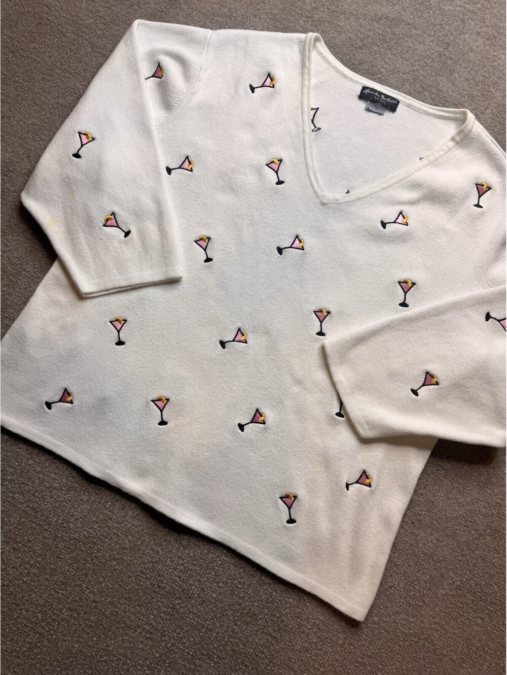 VTG Alexandra Bartlett 1X Embroidered Martini Sweater (1020)
